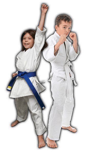 Martial Arts Lessons for Kids in __CITY__ __STATE__ - Happy Blue Belt Girl and Focused Boy Banner